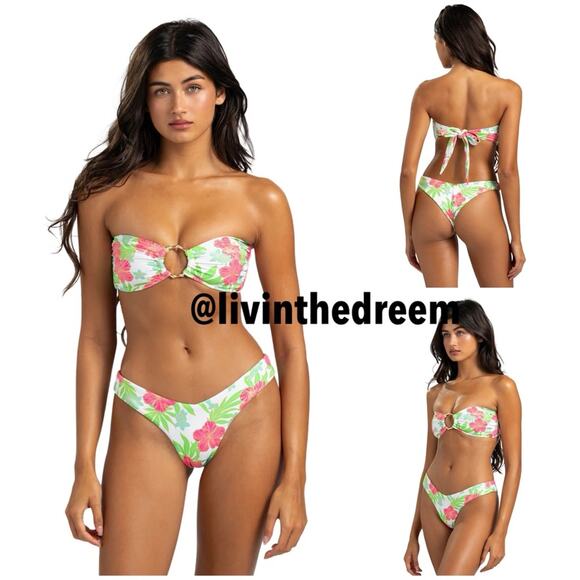 Beach Bunny Bethany Bandeau XL & Bethany Tango Bottom L Pink Jungle Floral $218 - Picture 2 of 14